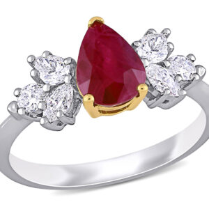 1.48 Carat (ctw) Ruby Pear Engagement Ring with Diamonds in 14K White Gold