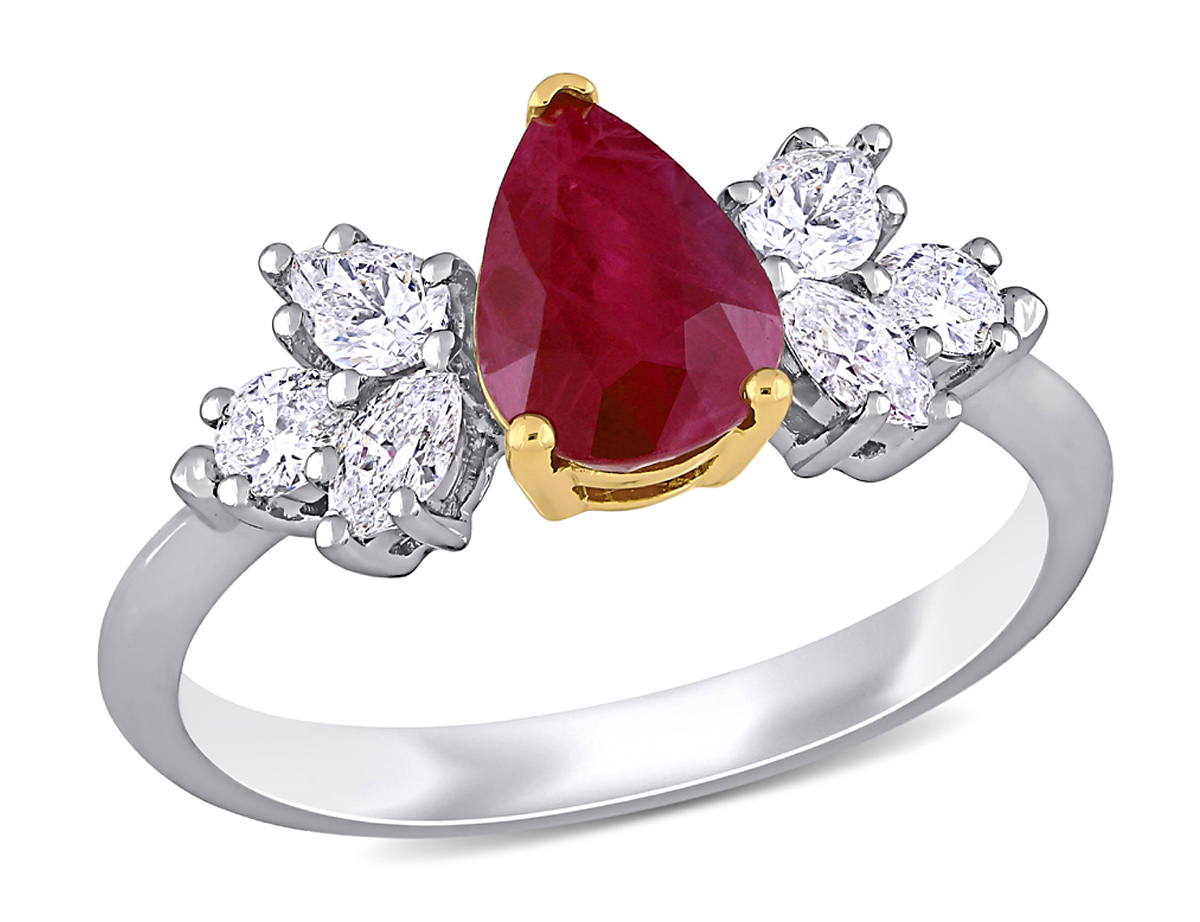 1.48 Carat (ctw) Ruby Pear Engagement Ring with Diamonds in 14K White Gold 1.48 Carat (ctw) Ruby Pear Engagement Ring with Diamonds in 14K White Gold