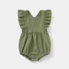100% Cotton Ribbed and Solid Splicing Sleeveless Belted Romper for Mom and Me