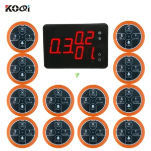 12 pcs bell buzzer 1 desktop LCD receiver Restaurant Service Button Pager System Best Discount Price 433.92Mhz