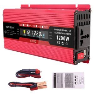 1200W Car Power Inverter 12V to 220V AC Converter Solar Inverter LCD Digital Modified Sinewave Inverter with AC Outlets USB Charging Port On-Off Switch for Car RV Solar Panel