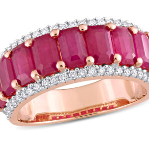3 1/3 Carat (ctw) Created Ruby Eternity Band Ring in 14K Rose Gold with Diamonds