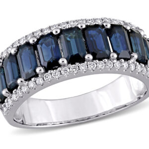 3.15 Carat (ctw) Blue Sapphire Ring band with Diamonds in 14K White Gold