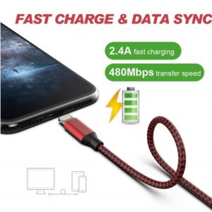 (5 Pack) Nylon Braided Lightning Charging Cables (3ft/3ft/6ft/6ft/10ft)