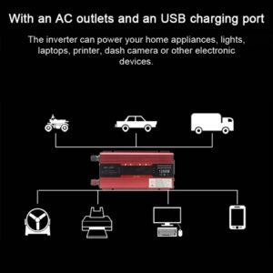 500W Car Power Inverter 12V to 220V AC Converter Solar Inverter LCD Digital Modified Sinewave Inverter with AC Outlets USB Charging Port On-Off Switch for Car RV Solar Panel