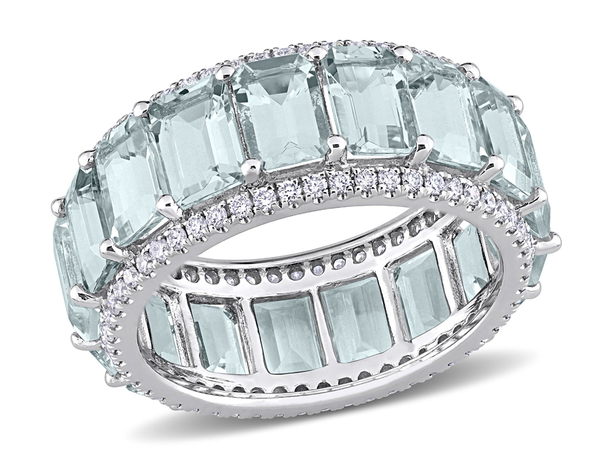 8.80 Carat (ctw) Aquamarine Eternity Ring Band in 14K White Gold with Diamonds 8.80 Carat (ctw) Aquamarine Eternity Ring Band in 14K White Gold with Diamonds