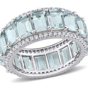 8.80 Carat (ctw) Aquamarine Eternity Ring Band in 14K White Gold with Diamonds