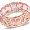 9.35 Carat (ctw) Emerald-Cut Morganite Band Ring in 14K Rose Pink Gold with Diamonds