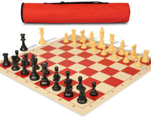 Archer's Bag Standard Club Triple Weighted Plastic Chess Set Black & Camel Pieces - Red