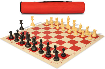 Archer's Bag Standard Club Triple Weighted Plastic Chess Set Black & Camel Pieces - Red Archer's Bag Standard Club Triple Weighted Plastic Chess Set Black & Camel Pieces - Red