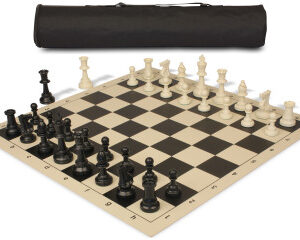 Archer's Bag Standard Club Triple Weighted Plastic Chess Set Black & Ivory Pieces - Black