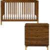 Babyletto Gelato 4-in-1 Convertible Crib + 3-Drawer Changer Dresser Bundle - Natural Walnut & Gold Feet