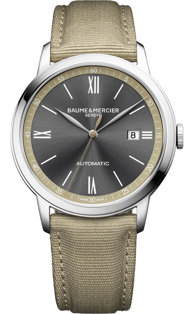 Baume & Mercier Classima Automatic Slate Grey Dial Sand Canvas Strap Watch, 42mm Baume & Mercier Classima Automatic Slate Grey Dial Sand Canvas Strap Watch, 42mm