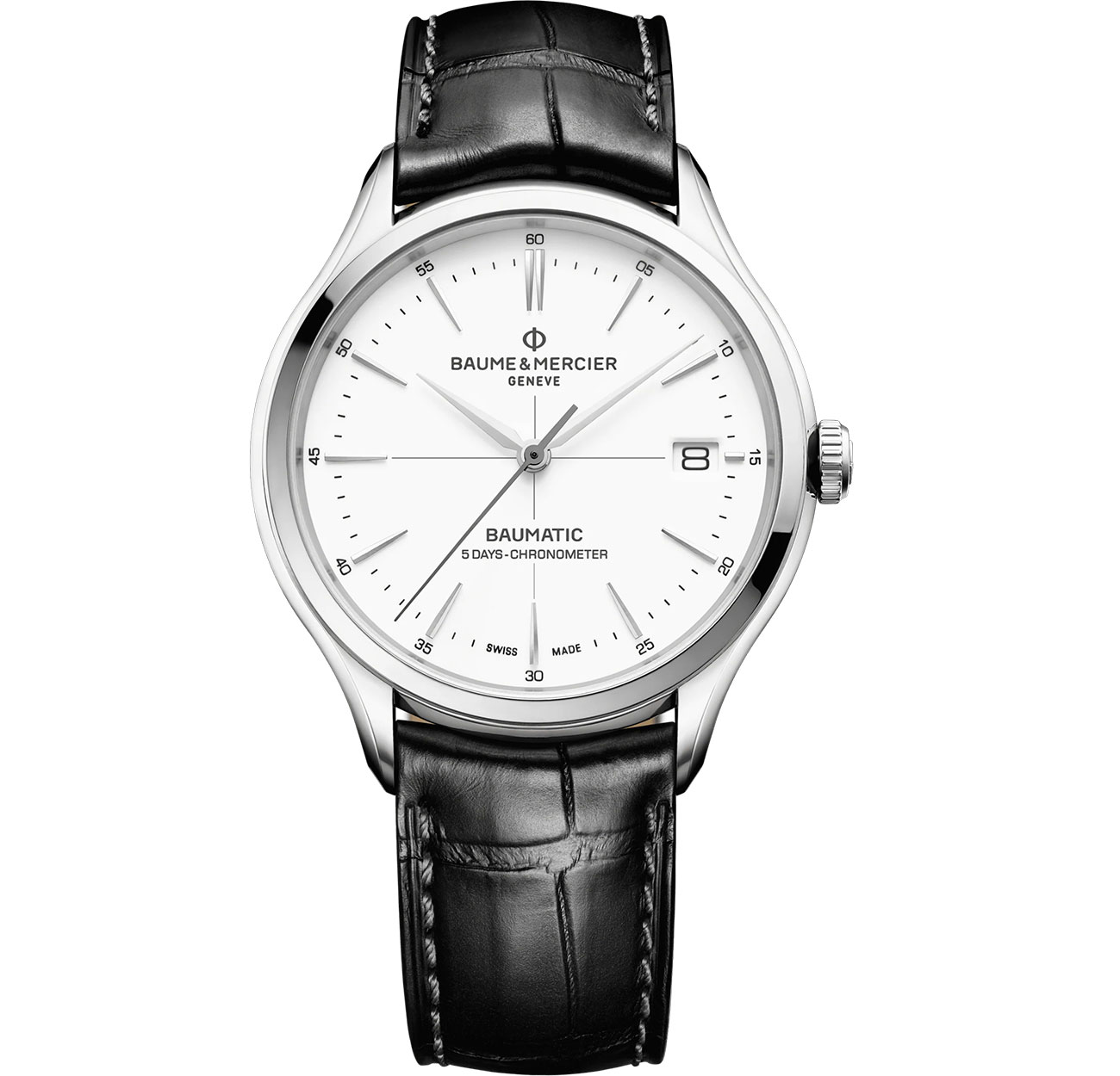 Baume & Mercier Clifton Automatic Chronometer White Dial Black Alligator Strap Watch, 40mm Baume & Mercier Clifton Automatic Chronometer White Dial Black Alligator Strap Watch, 40mm