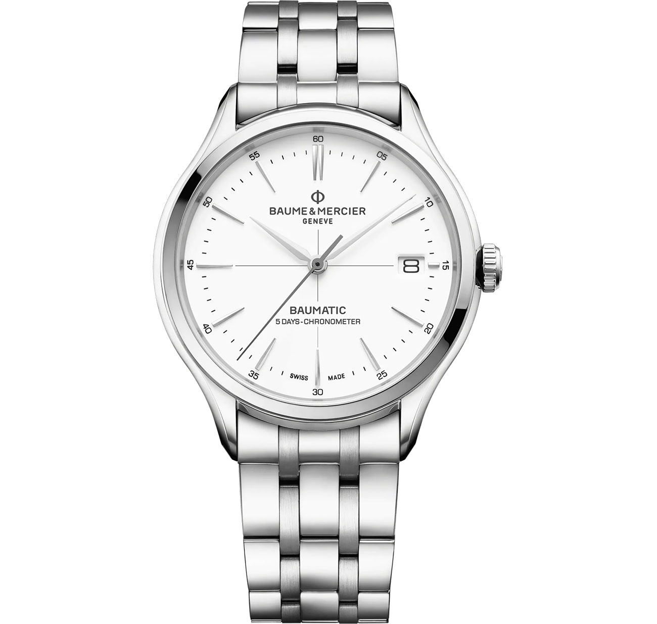 Baume & Mercier Clifton Automatic Chronometer White Dial SS Bracelet Watch, 40mm Baume & Mercier Clifton Automatic Chronometer White Dial SS Bracelet Watch, 40mm
