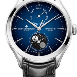Baume & Mercier Clifton Moon Phase Blue Gradient Dial Black Leather Strap Watch, 42mm