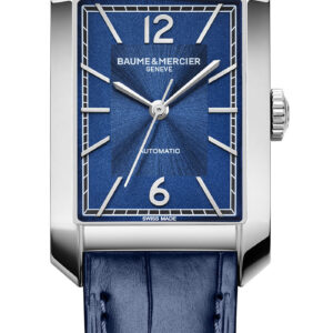Baume & Mercier Hampton 43mm x 27mm Watch with Sun-Satin Blue Dial and Alligator Strap