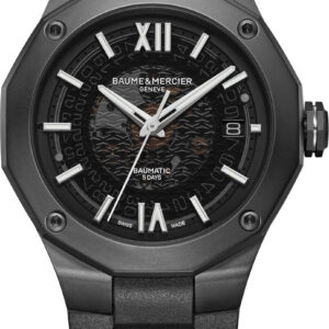 Baume & Mercier Riviera Automatic Smokey Grey Dial Black Rubber Strap Watch, 42mm