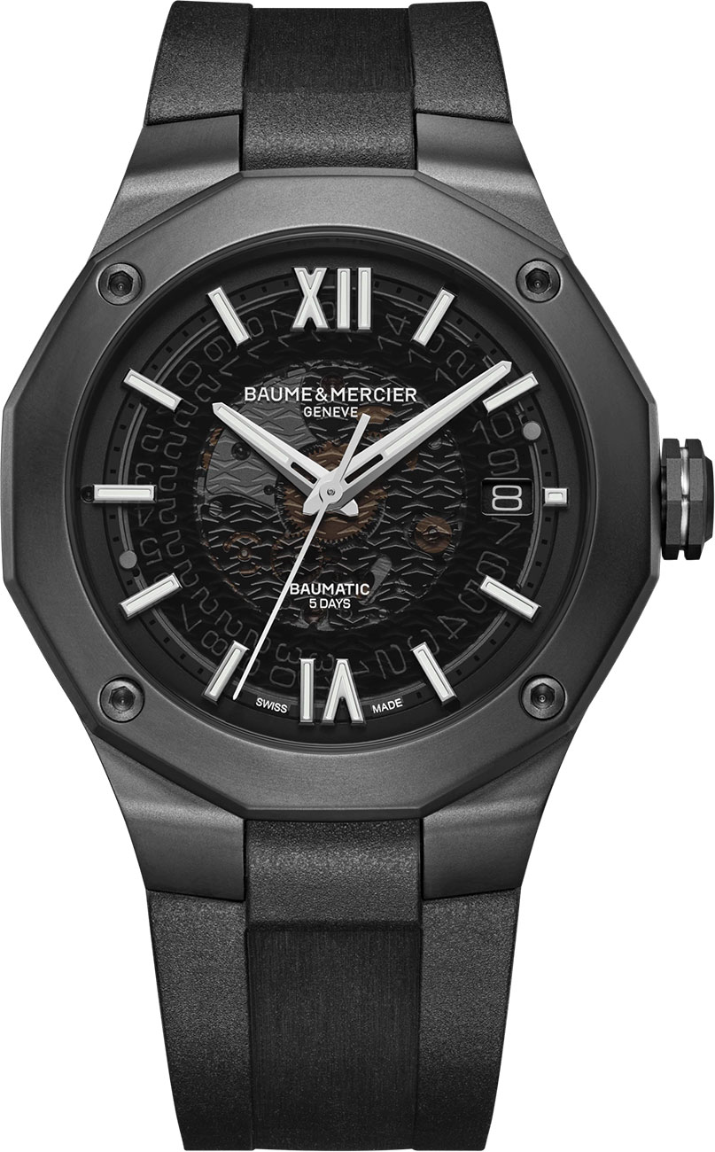 Baume & Mercier Riviera Automatic Smokey Grey Dial Black Rubber Strap Watch, 42mm Baume & Mercier Riviera Automatic Smokey Grey Dial Black Rubber Strap Watch, 42mm
