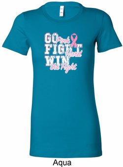 Breast Cancer Awareness Go Fight Win Ladies Longer Length Shirt Breast Cancer Awareness Go Fight Win Ladies Longer Length Shirt