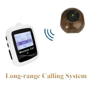 Call Waiter System Wireless Restaurant 1 Watches Receiver Big Screen White + 1 Button Transmitter For Guests Service