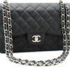 Chanel Double Flap Black Leather Shoulder Bag (Pre-Owned)