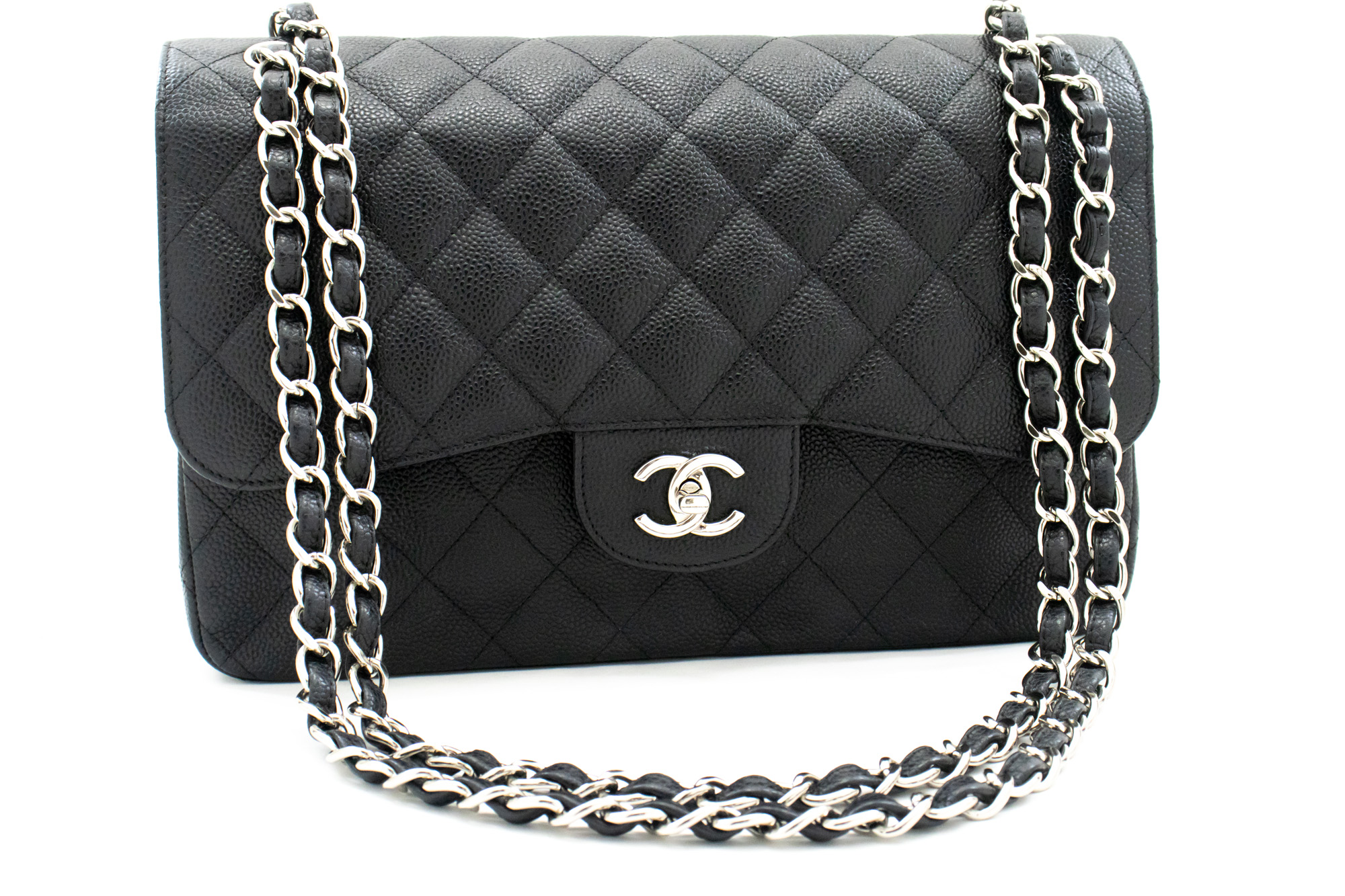 Chanel Double Flap Black Leather Shoulder Bag (Pre-Owned) Chanel Double Flap Black Leather Shoulder Bag (Pre-Owned)