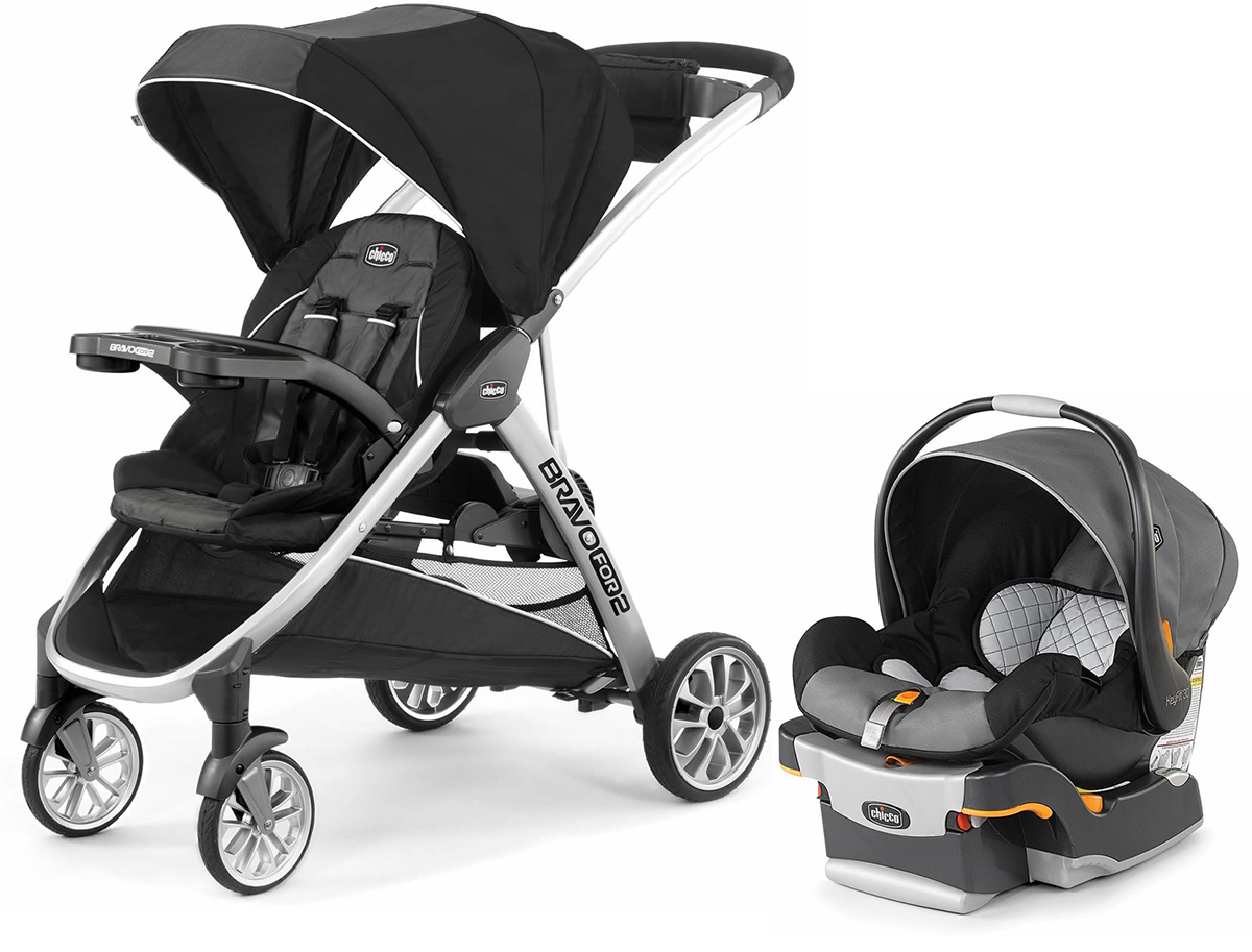 Chicco BravoFor2 Standing/Sitting Double Stroller + Keyfit 30 Travel System Bundle - Iron / Orion Chicco BravoFor2 Standing/Sitting Double Stroller + Keyfit 30 Travel System Bundle - Iron / Orion