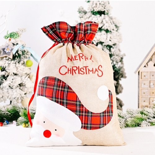 Christmas Candy Gift Bag With Drawstring Santa Claus Pattern Reusable Gift Tote Bag Happy Hanging Socks for Holiday and Christmas Decorations Christmas Candy Gift Bag With Drawstring Santa Claus Pattern Reusable Gift Tote Bag Happy Hanging Socks for Holiday and Christmas Decorations