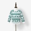 Christmas Family Matching Green Festival Theme Print Tops and Mesh Splicing Dresses Sets