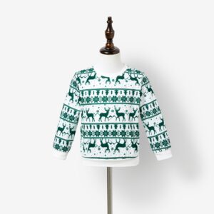 Christmas Family Matching Green Festival Theme Print Tops and Mesh Splicing Dresses Sets