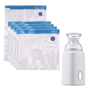 Electric Pump with Vacuum Storage Bags with USB Cable 5 Storage Bags Rechargeable Portable for Travel Home Use Save Space White