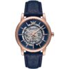 Emporio Armani Navy Blue Leather and Steel Automatic Men's Watch