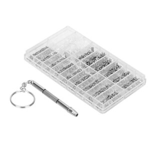 Eyeglasses Repairing Kit Set Assorted Storage Box Design 1000PCS Screws and Pads with Micro Screwdriver for Watch Clock Spectacle Eyewear Repairing Portable