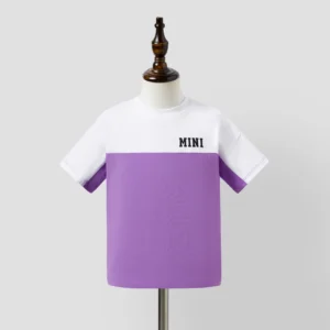 Family Matching Purple Colorblock T-shirt and Button Ruffle Sleeves Spliced Mesh Dress Sets