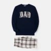 Family Matching School Grid Letter Print Patch Long Sleeve Pajamas Sets (Flame Resistant)