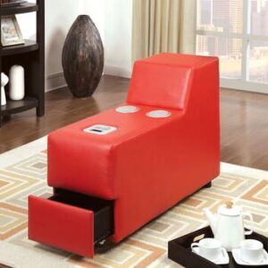 Floria Collection CM6122RD-CS 15" Bluetooth Speaker Console with Chrome Legs and Bonded Leather Match in