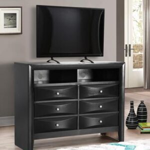G1500-TV2 Marilla Collection 47" Media Chest with Wood Veneers Beveled Edge Simple Pulls 2 Open Shelves and 6 Dove Tail Drawers in