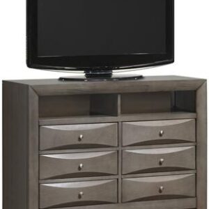 G1505-TV2 Marilla Collection 47" Media Chest with Wood Veneers Beveled Edge Simple Pulls 2 Open Shelves and 6 Dove Tail Drawers in