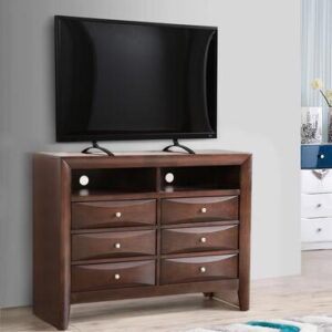 G1525-TV2 Marilla Collection 47" Media Chest with Wood Veneers Beveled Edge Simple Pulls 2 Open Shelves and 6 Dove Tail Drawers in