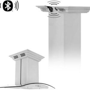 GL5iCRN-BT-30 30" Chimney Style Island Mount Range Hood with 400 CFM 4 Speed Motor Push Button Control CrownSound Bluetooth Speaker Stainless