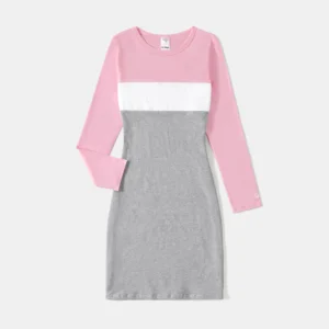 Go-Neat Family Matching Colorblock Round Neck Dresses and Jumpsuit Sets