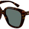 Gucci Logo Oversized Havana Cat Eye Sunglasses w/ Green Lenses, 54mm