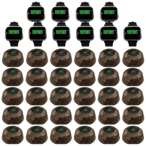 JINGLE BELLS 30 Call Button bells transmitters 10 Watch pager receiver Restaurant Hotel Cafe Shop Pager Wireless Calling System