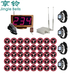 JINGLE BELLS 4 Waiter Wrist Watch 40 Hookah Table Bell Buttons 1 Receiver Wireless Calling Systems Restaurant Hotel Pager