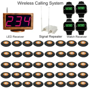 JINGLE BELLS 40 Call Button 4 Watch 1 LED Screen Receiver 1 Signal Repeater Waiter Restaurant Calling System Queue Pager