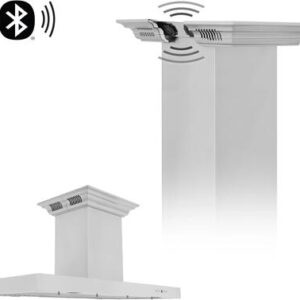 KE2iCRN-BT-48 48" Chimney Style Island Mount Range Hood with 400 CFM 4 Speed Push Button Control 3 Minute Auto Timer with Delayed Shut Off 4 LED