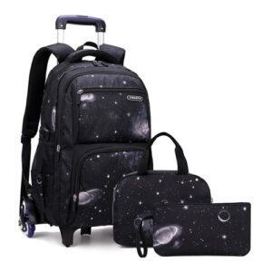 Kids Rolling Backpack Luggage Wheeled Trolley Bookbag with Lunch Bag Pencil Bag
