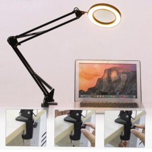 Lighting LED 5X Magnifying Lamp with Clamp Hands Free Magnifying Glass Desk Lamp Adjustable Swivel Arm USB-powered Lamp Magnifier LED Lamp with Magnifier 3 Modes Dimmable
