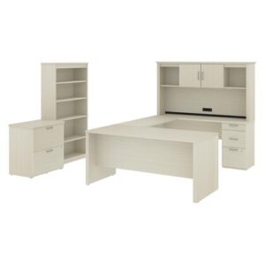 Logan Collection 46851-31 66W U-Shaped Desk With Hutch Lateral File Cabinet And Bookcase In White